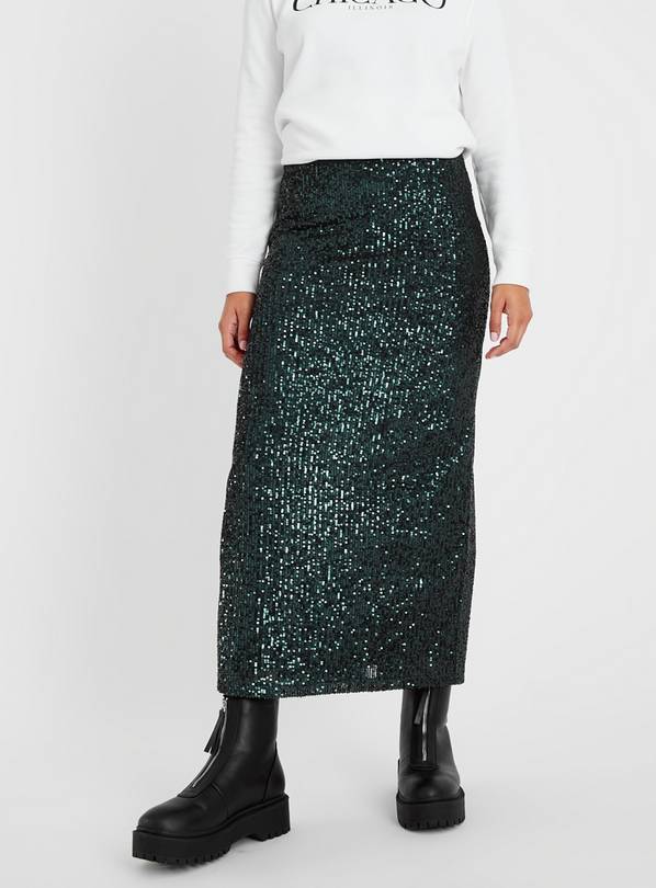 Dark green discount sequin pencil skirt